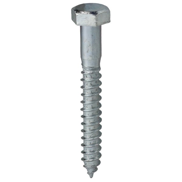 L.H. Dottie Lag Screw, 1/4 in, 2 in, Steel, Zinc Plated Hex Hex Drive, 100 PK LAG142